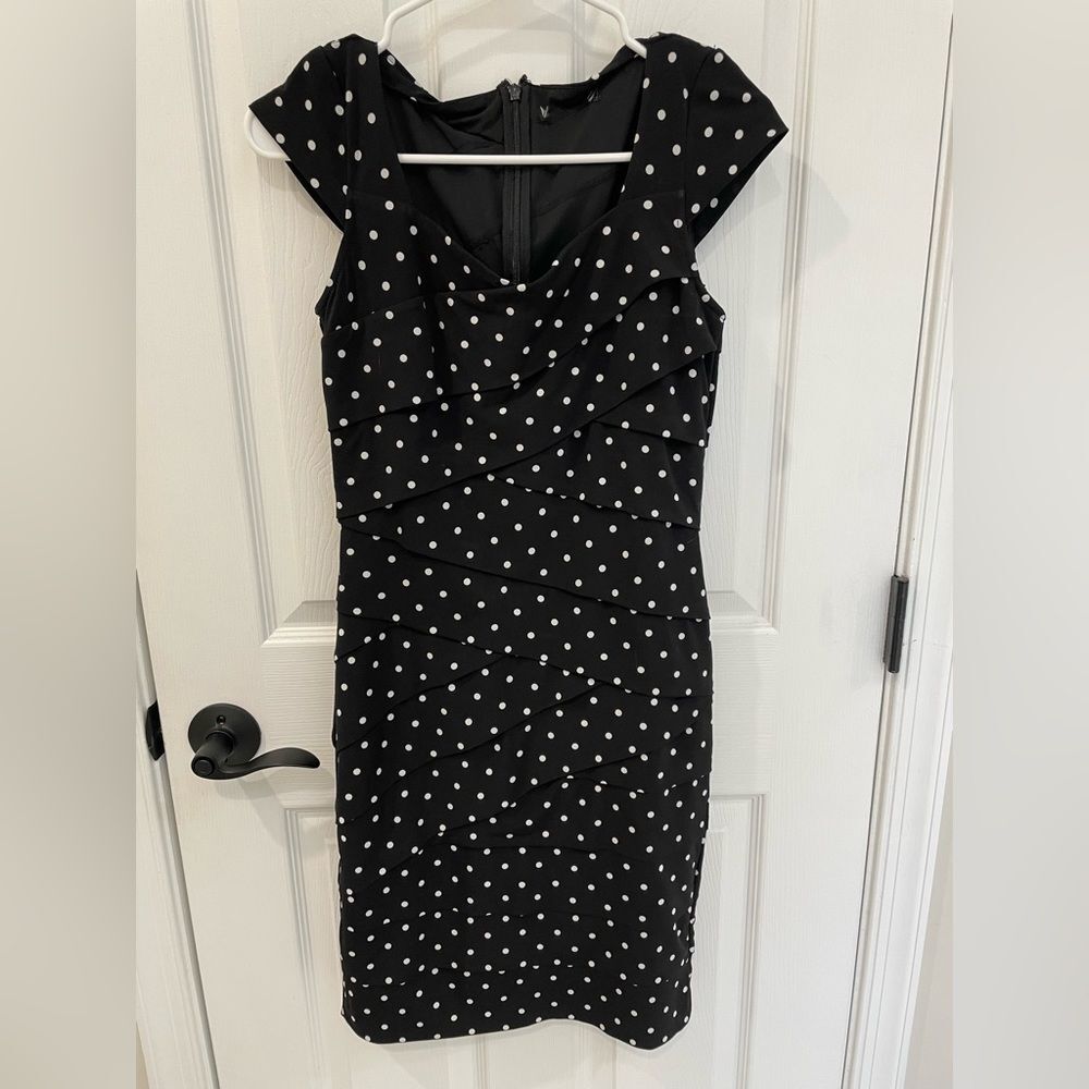 White House Black Market Tiered Black Polka Dot Bodycon Dress Women’s Size S